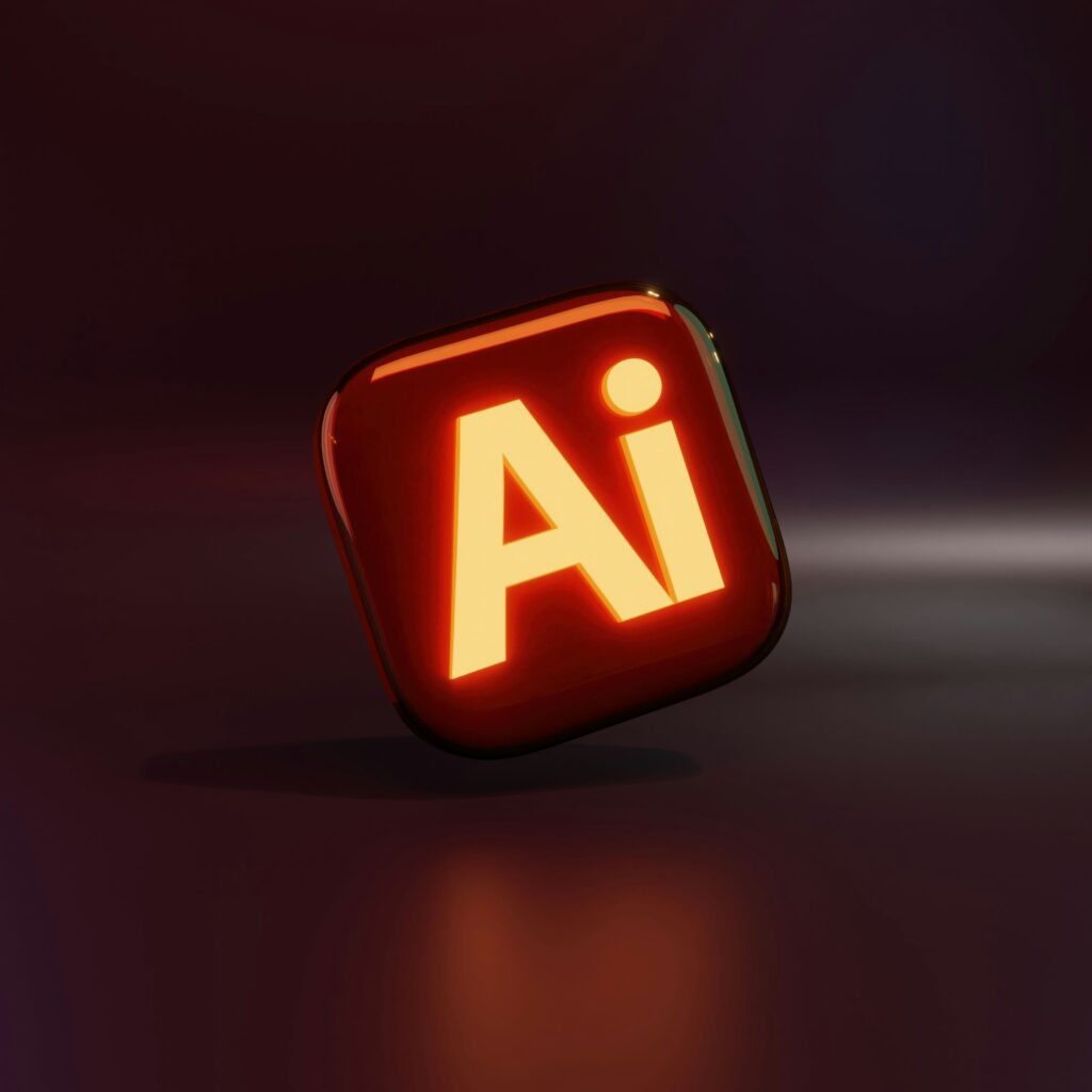 Logo of Adobe Illustrator in a glowing neon effect placed titled in a table showcasing Illusrtation