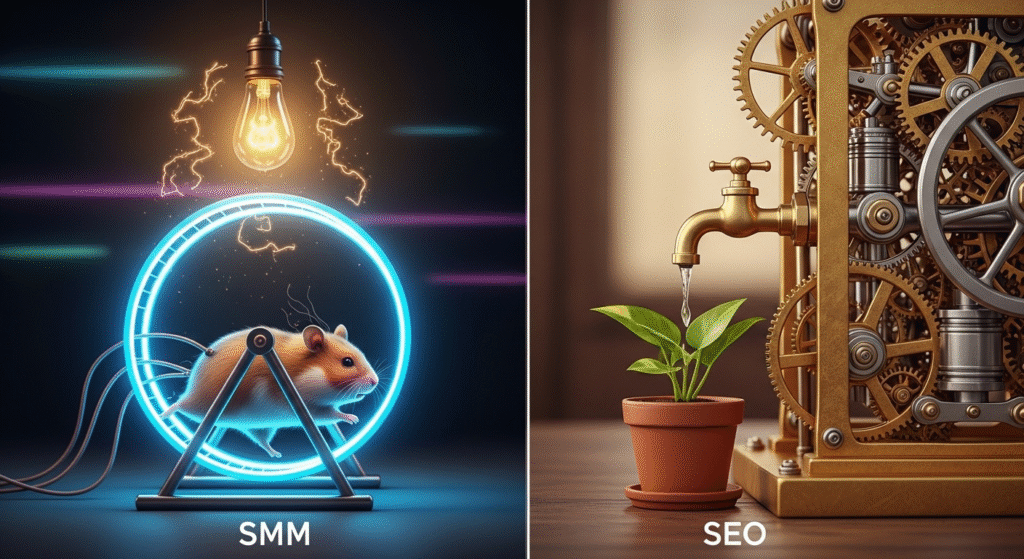 social media's fast pace vs. SEO's steady organic growth